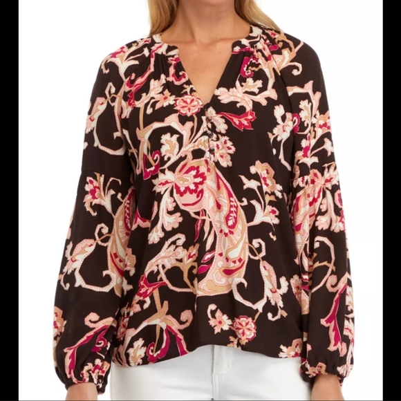 Wonderly Tops - Womens Boho Long Sleeve V-neck Top Size Xxl